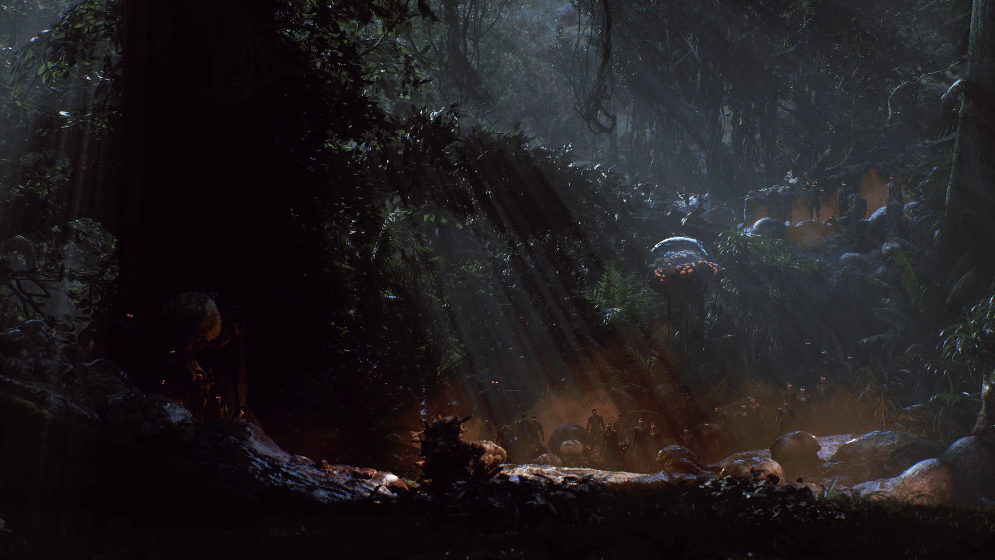 A dark forest scene near the Dreadheaven Colony