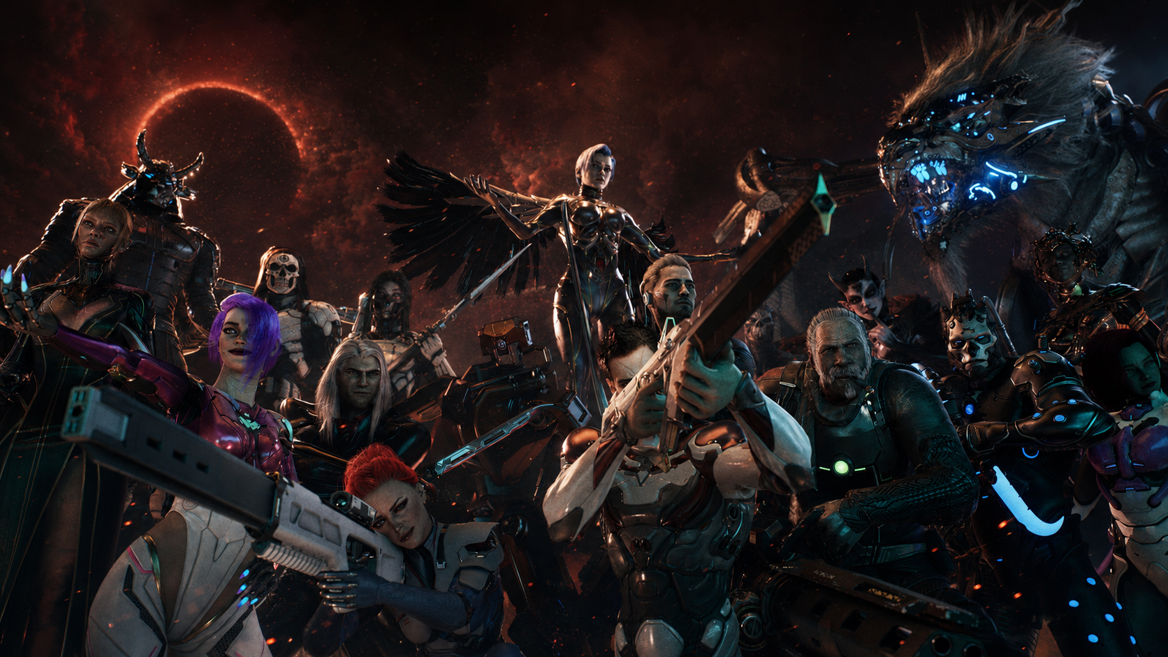 Angelic heroes assembled in a dramatic cinematic collage