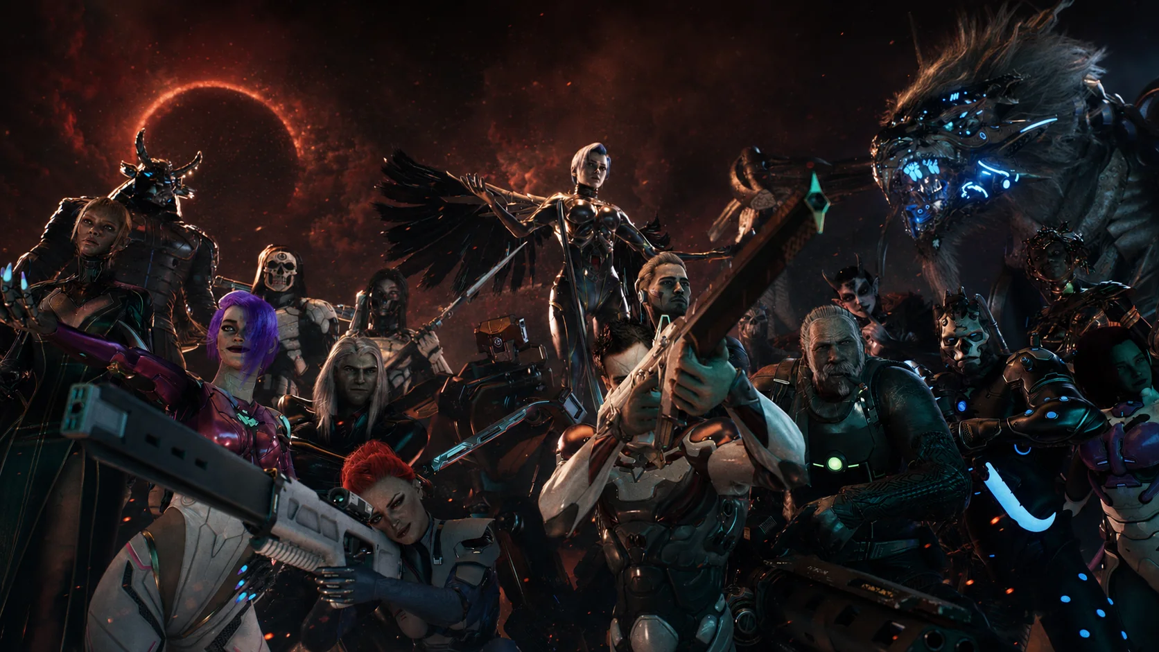 Angelic heroes assembled in a dramatic cinematic collage