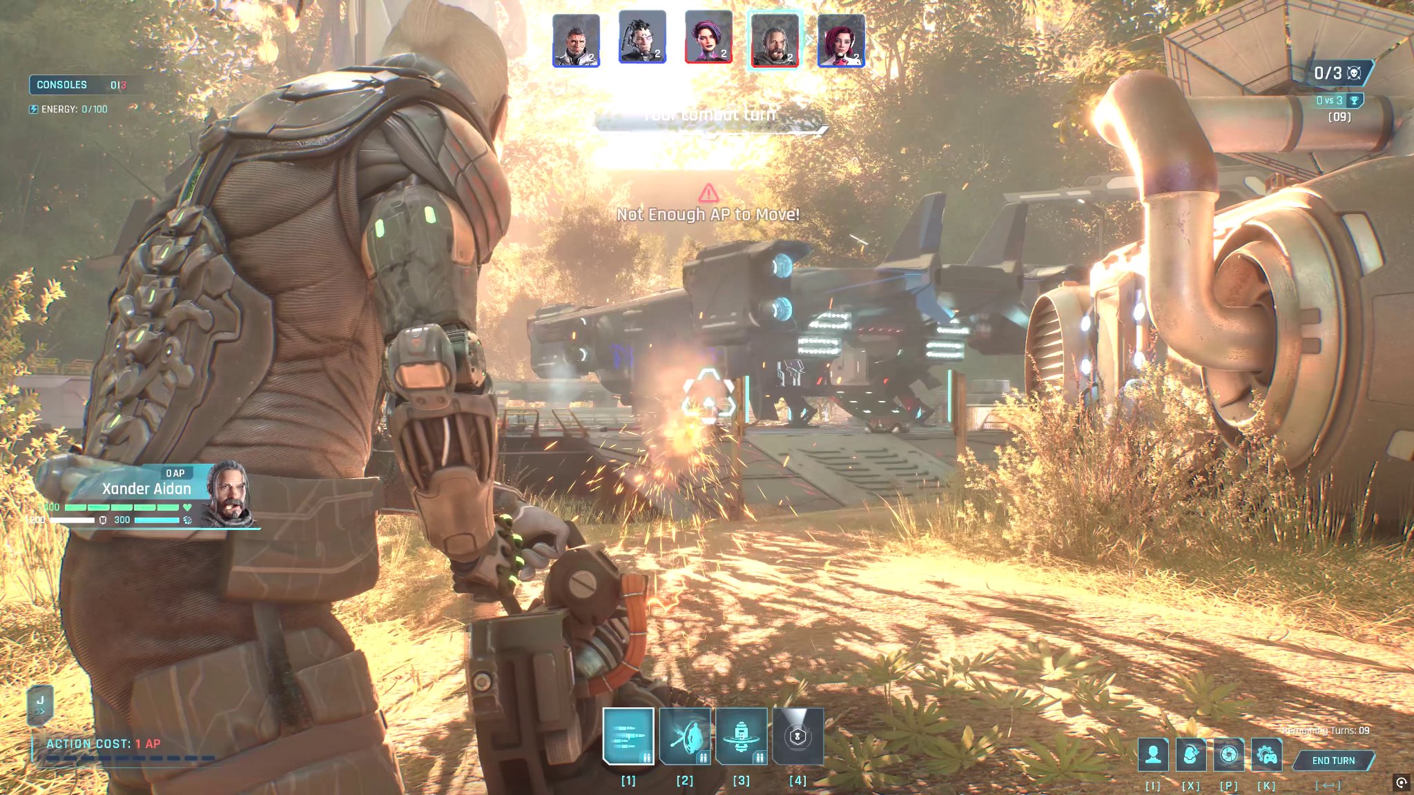 Xander firing during a bright tactical combat encounter
