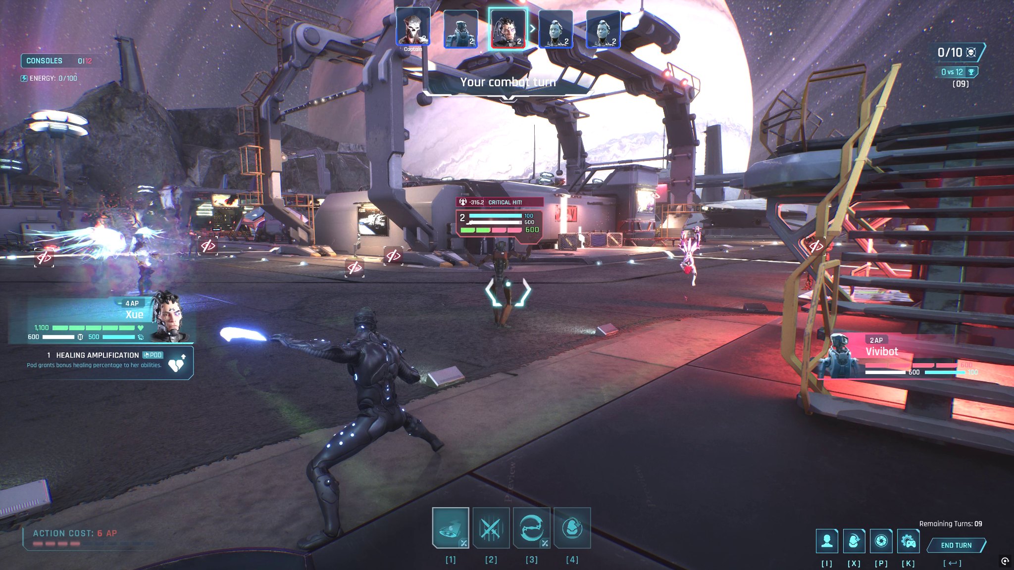 Xue attacking in a multiplayer arena