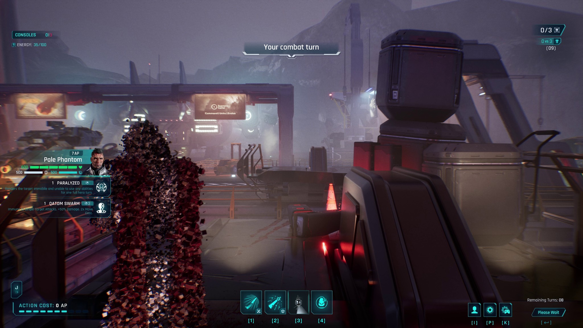 Pale Phantom materializing in an industrial combat zone